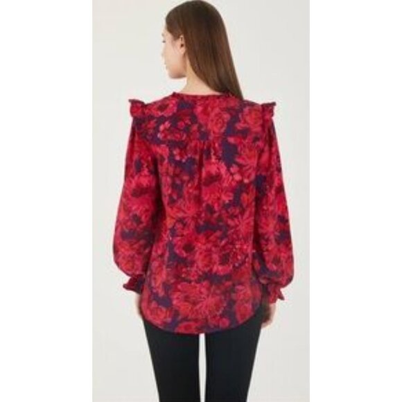 Adyson Parker Pink Purple Floral Ruffle Button-Up High Low LS Blouse Top L - Picture 7 of 9